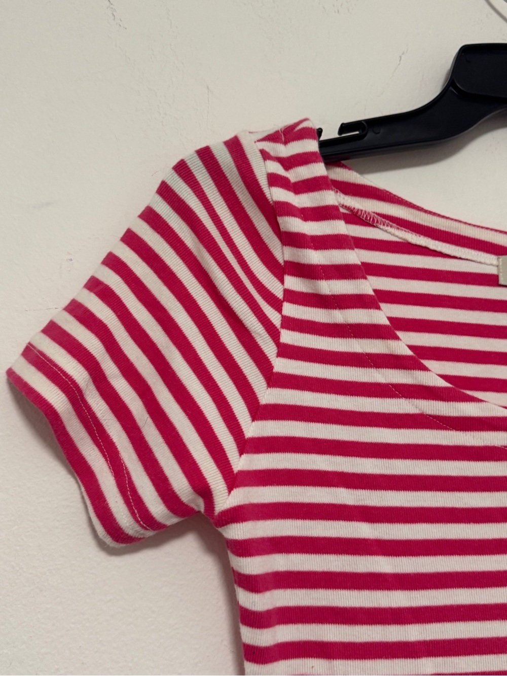 NEWE xpress Tricot Pink &White 100%Cotton Striped Fitted Scoop Neck Tee Women XS - Picture 4 of 6